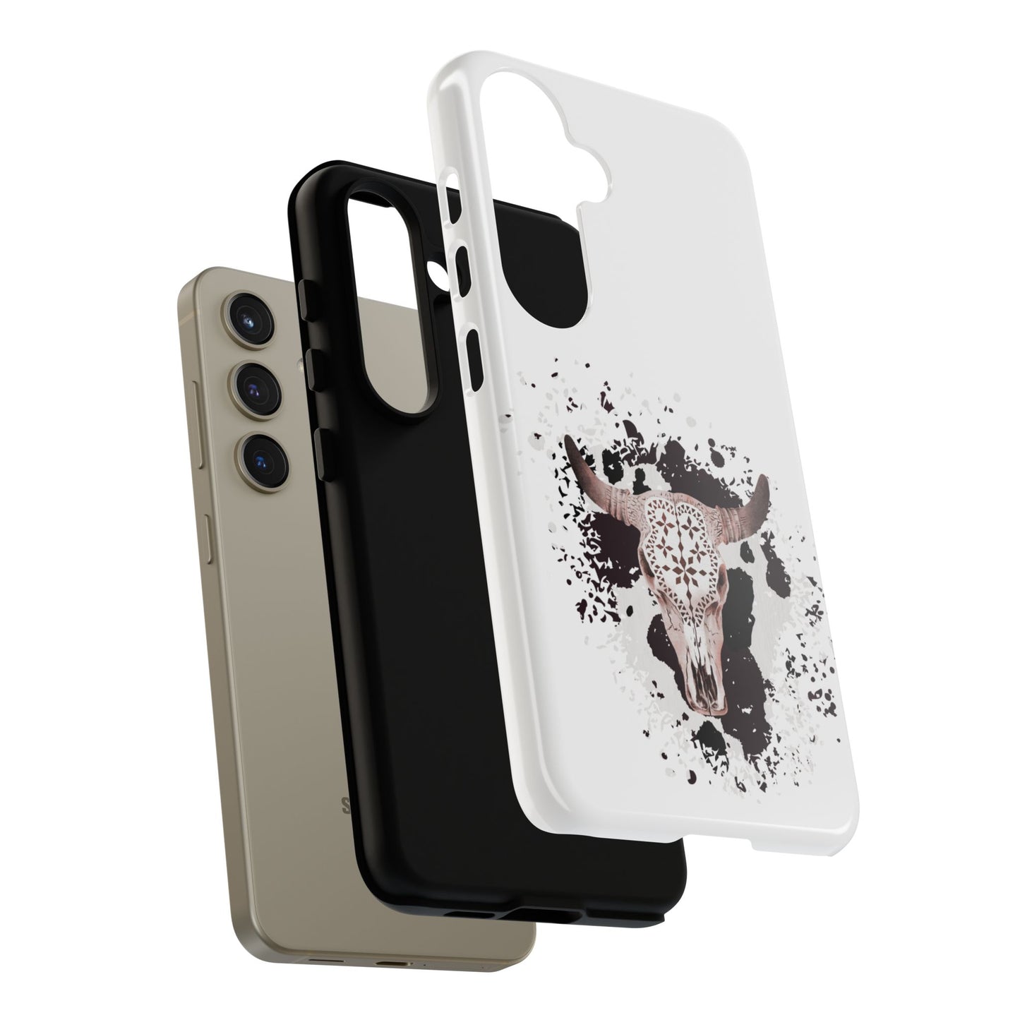 SAMSUNG Bull Skull with Cow Print Tough Phone Case l Gift for Him, Western Style