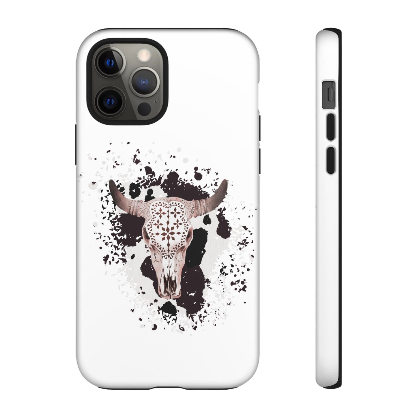 iPHONE Bull Skull with Cow Print Tough Phone Case l Gift for Him, Western Style