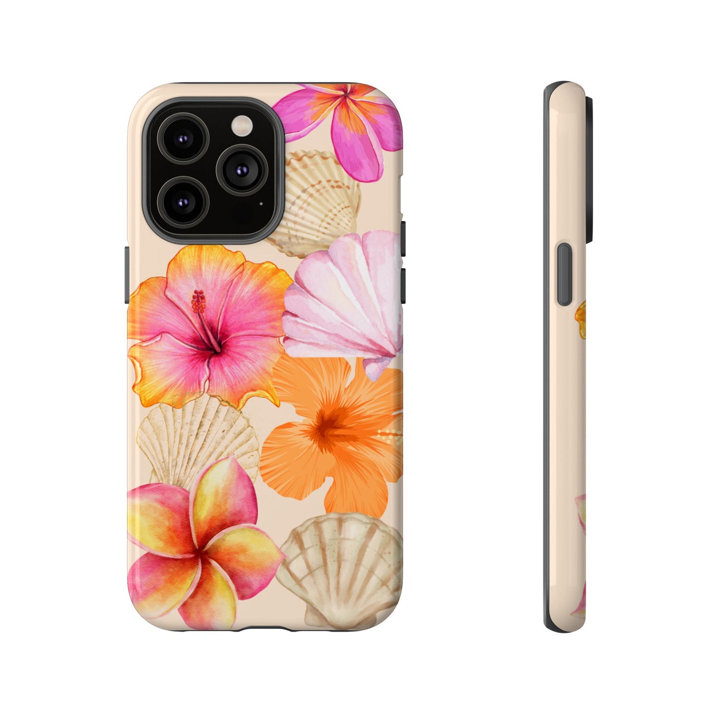 IPHONE Tropical Floral and Seashell Tough Phone Case l Vibrant Summer Accessory, Durable Tough Case for All Occasions