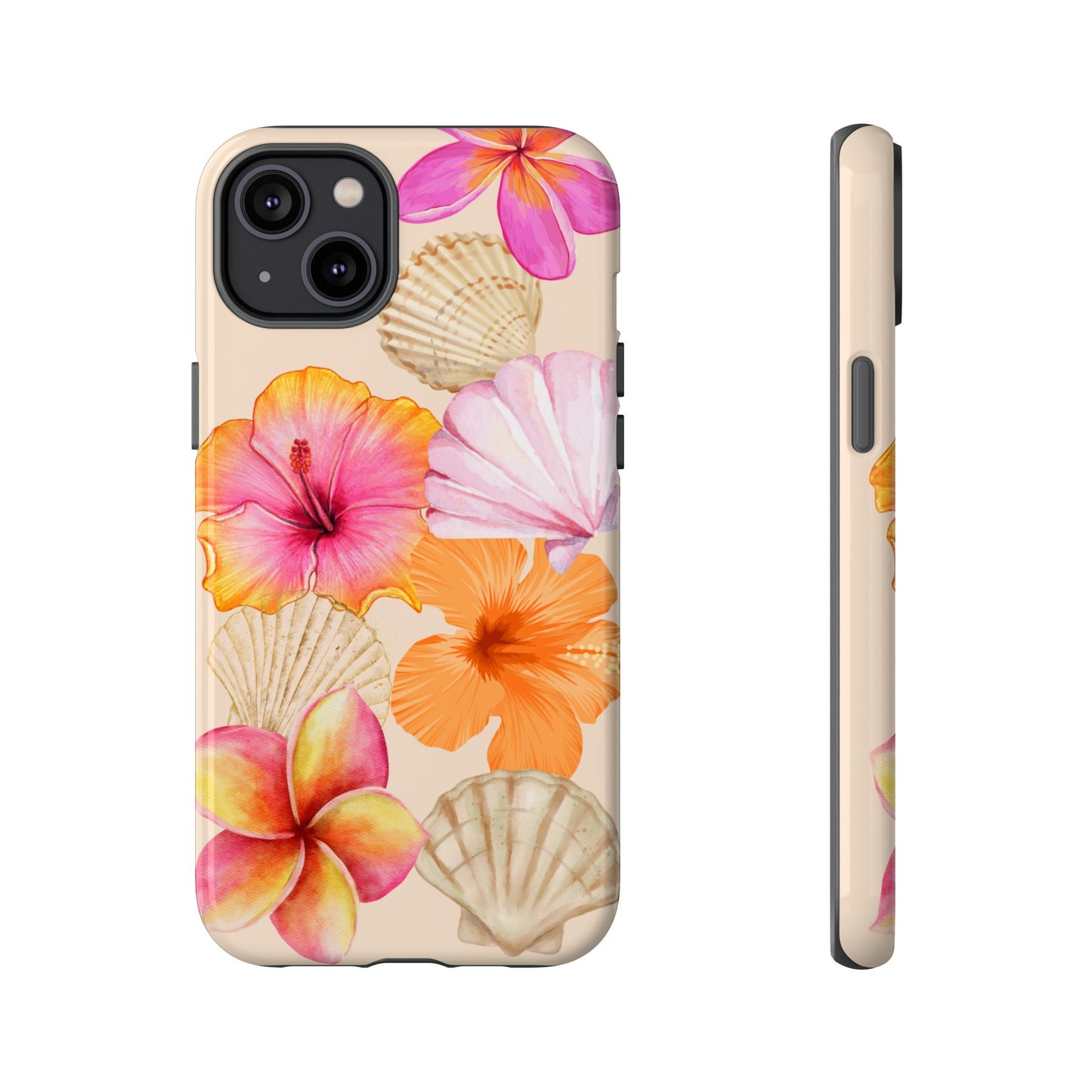 IPHONE Tropical Floral and Seashell Tough Phone Case l Vibrant Summer Accessory, Durable Tough Case for All Occasions