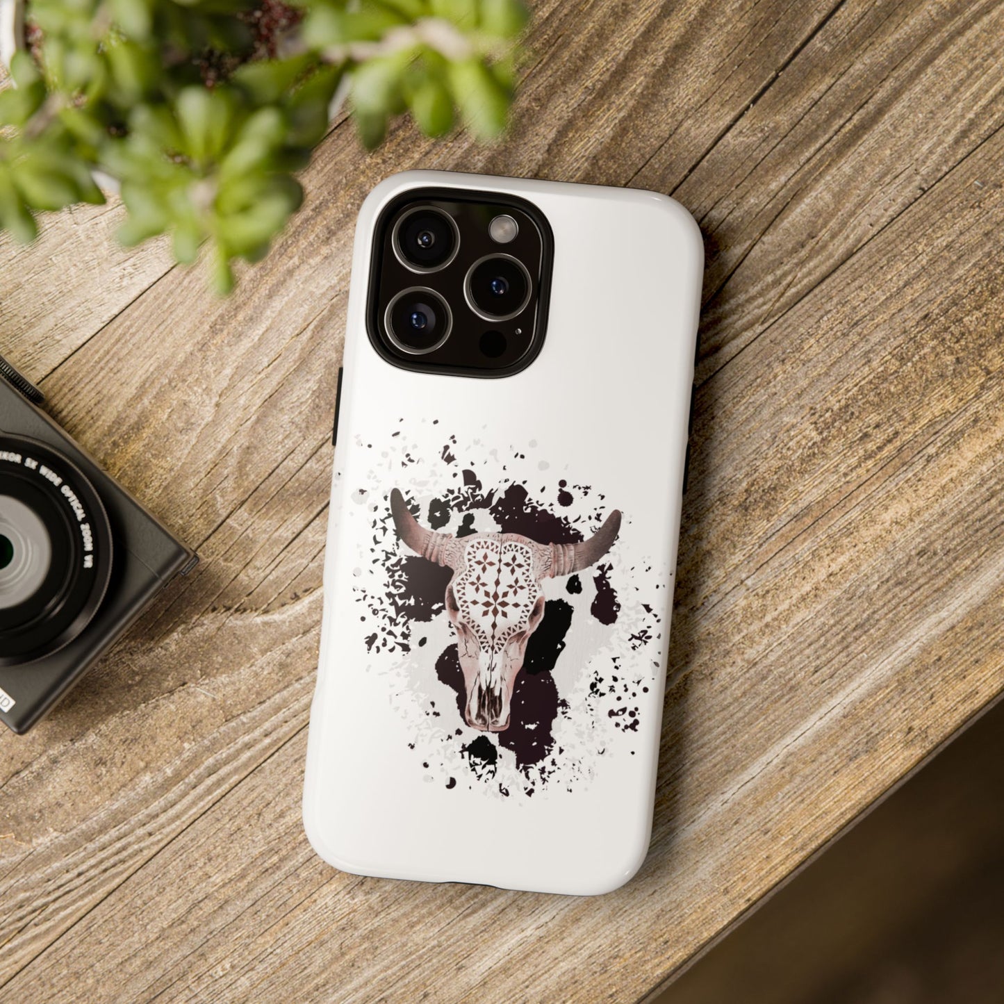 iPHONE Bull Skull with Cow Print Tough Phone Case l Gift for Him, Western Style