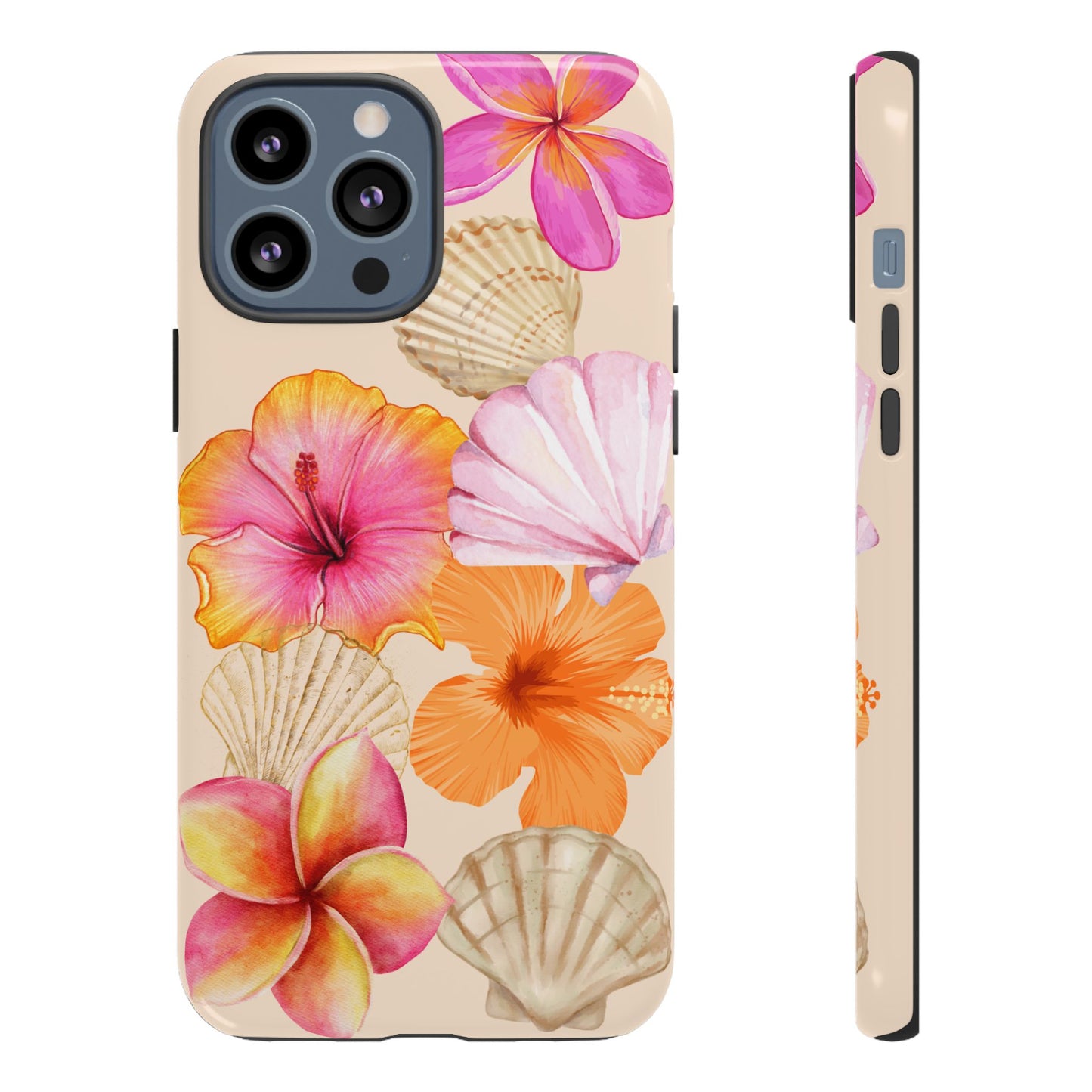 IPHONE Tropical Floral and Seashell Tough Phone Case l Vibrant Summer Accessory, Durable Tough Case for All Occasions