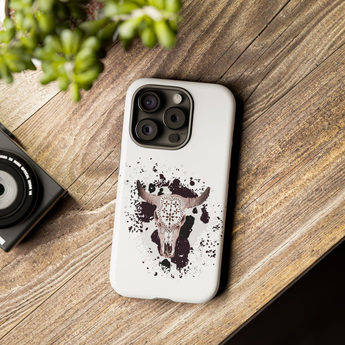 iPHONE Bull Skull with Cow Print Tough Phone Case l Gift for Him, Western Style