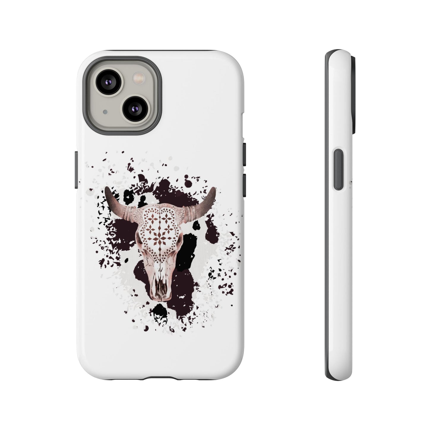 iPHONE Bull Skull with Cow Print Tough Phone Case l Gift for Him, Western Style