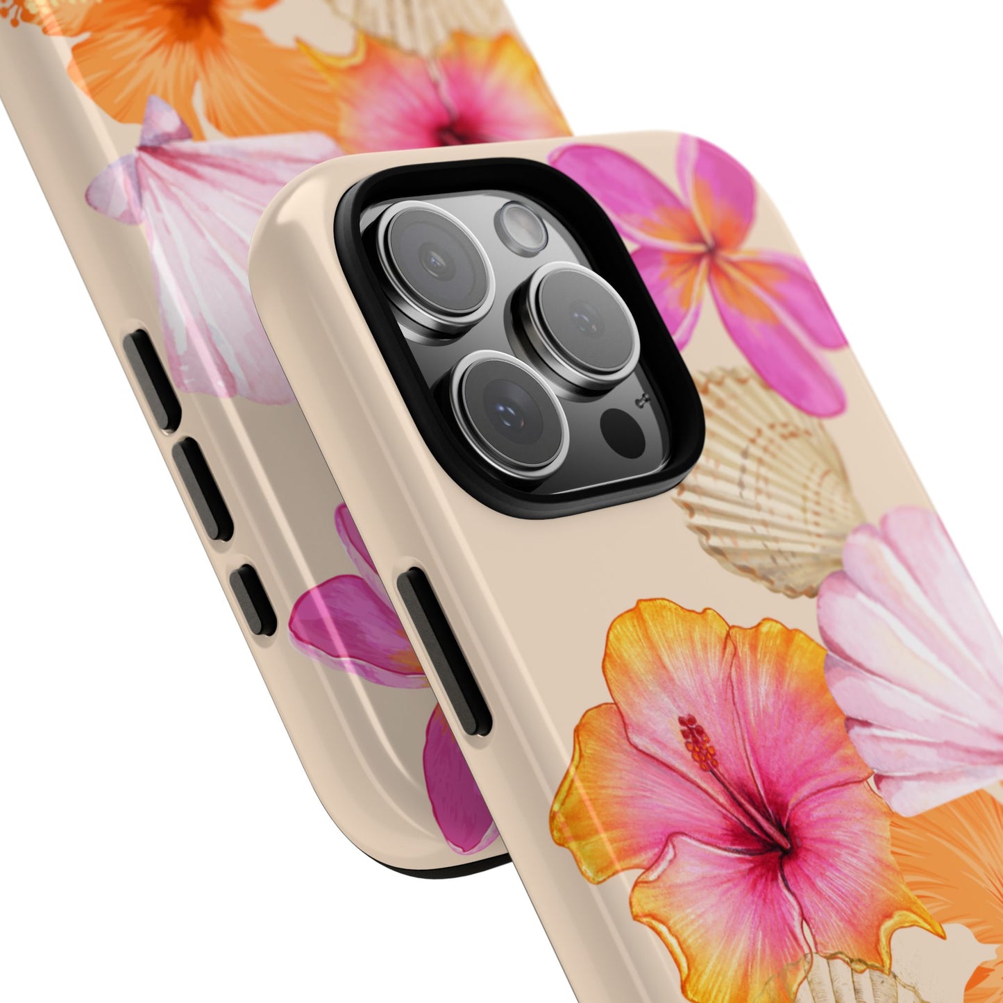 IPHONE Tropical Floral and Seashell Tough Phone Case l Vibrant Summer Accessory, Durable Tough Case for All Occasions