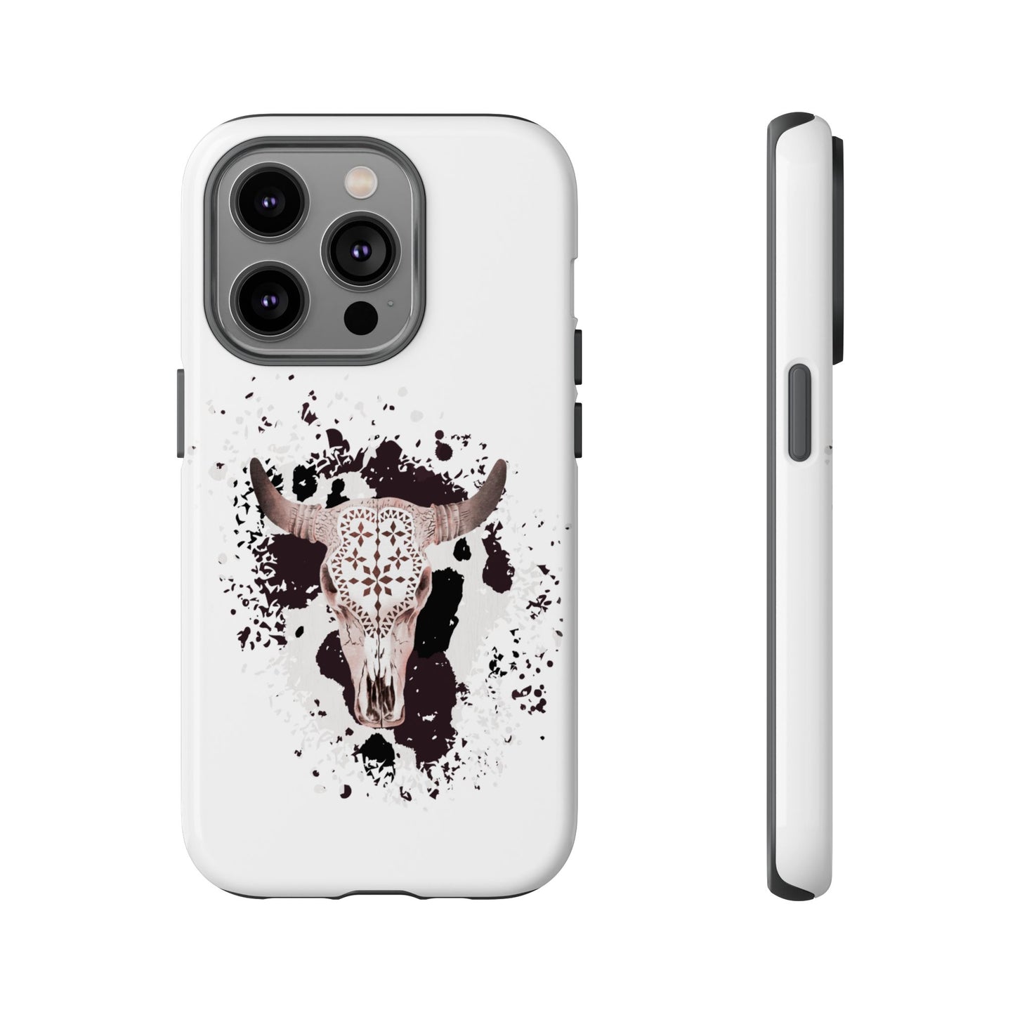 iPHONE Bull Skull with Cow Print Tough Phone Case l Gift for Him, Western Style