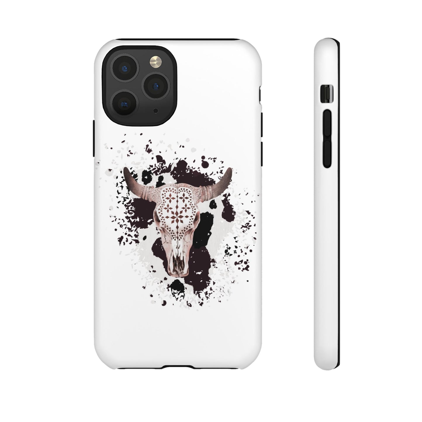 iPHONE Bull Skull with Cow Print Tough Phone Case l Gift for Him, Western Style