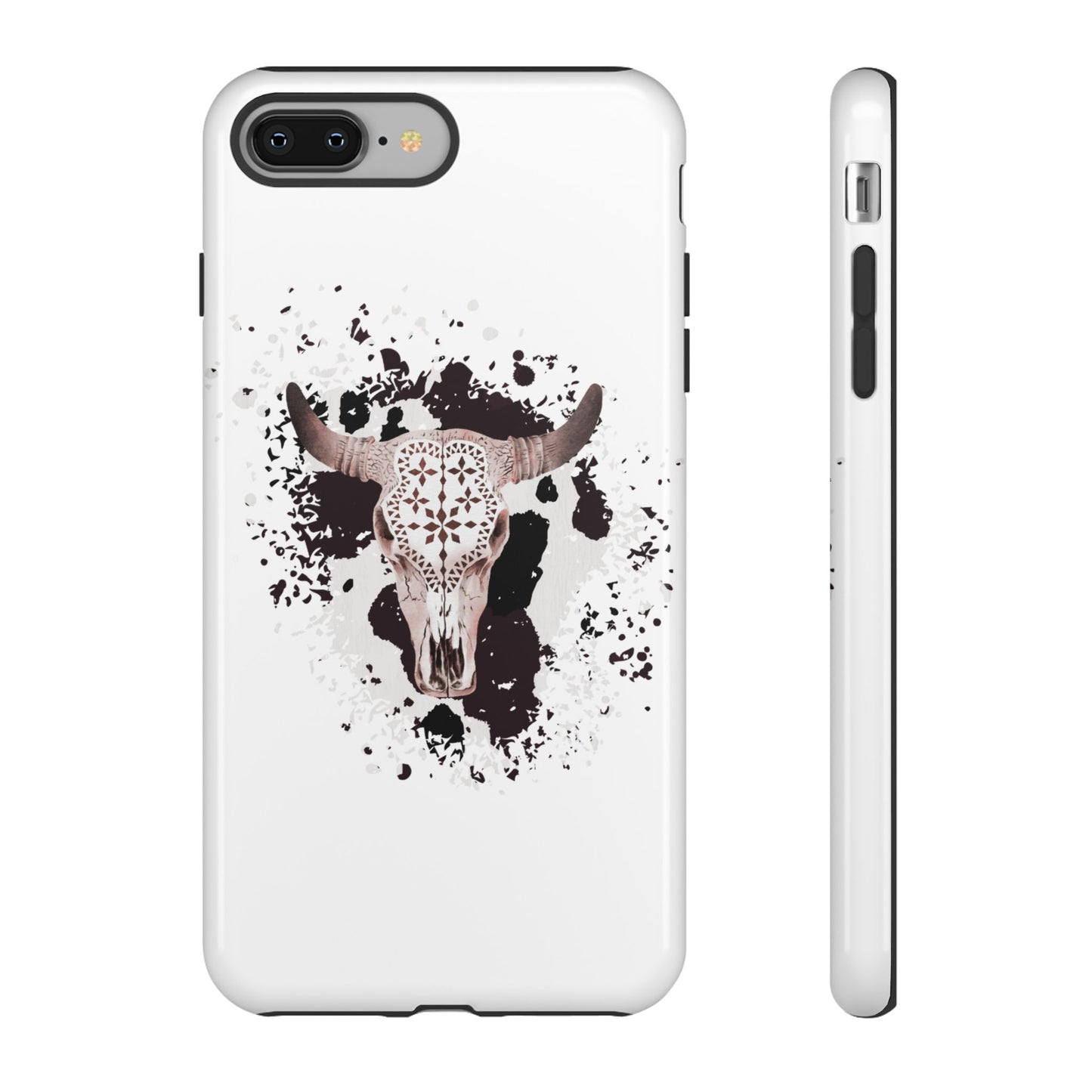 iPHONE Bull Skull with Cow Print Tough Phone Case l Gift for Him, Western Style