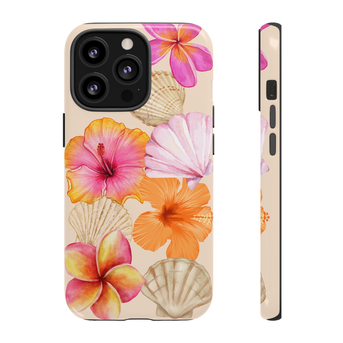 IPHONE Tropical Floral and Seashell Tough Phone Case l Vibrant Summer Accessory, Durable Tough Case for All Occasions