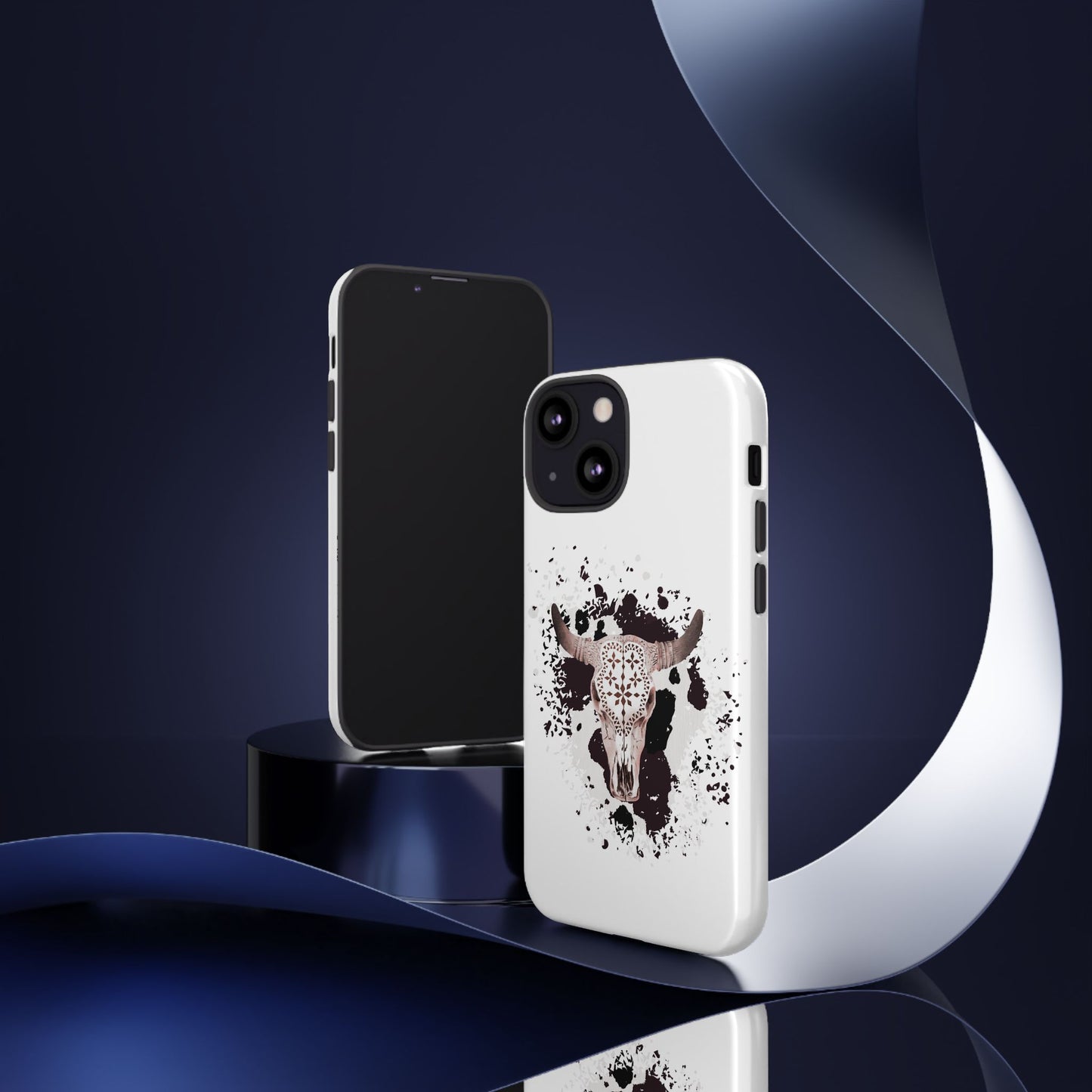iPHONE Bull Skull with Cow Print Tough Phone Case l Gift for Him, Western Style