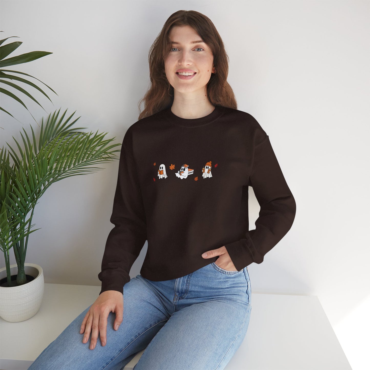 Cute Ghosts with Books Cozy Unisex Crewneck Sweatshirt l Perfect for Holidays, Casual Wear, Gifts, Winter, Relaxed Style