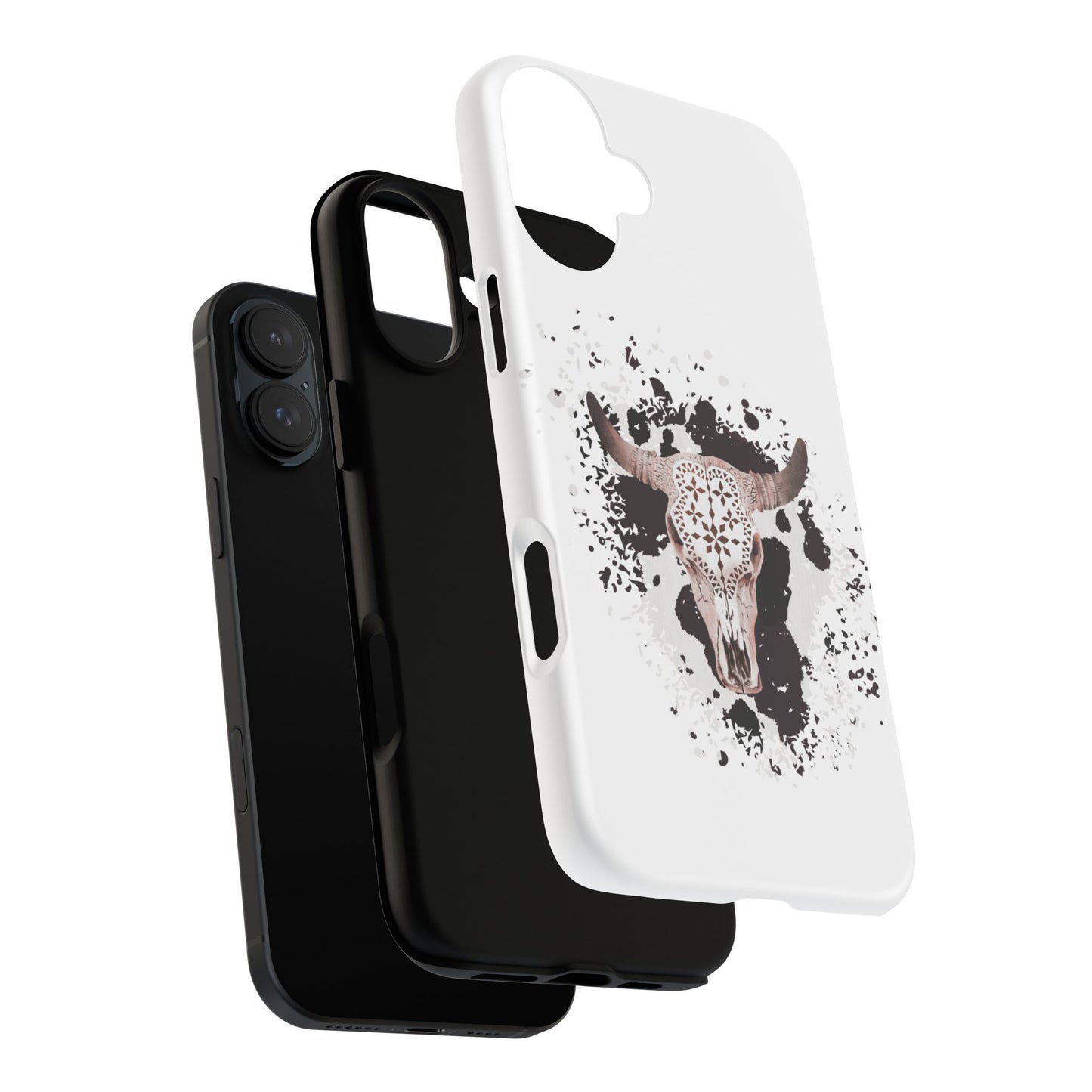 iPHONE Bull Skull with Cow Print Tough Phone Case l Gift for Him, Western Style
