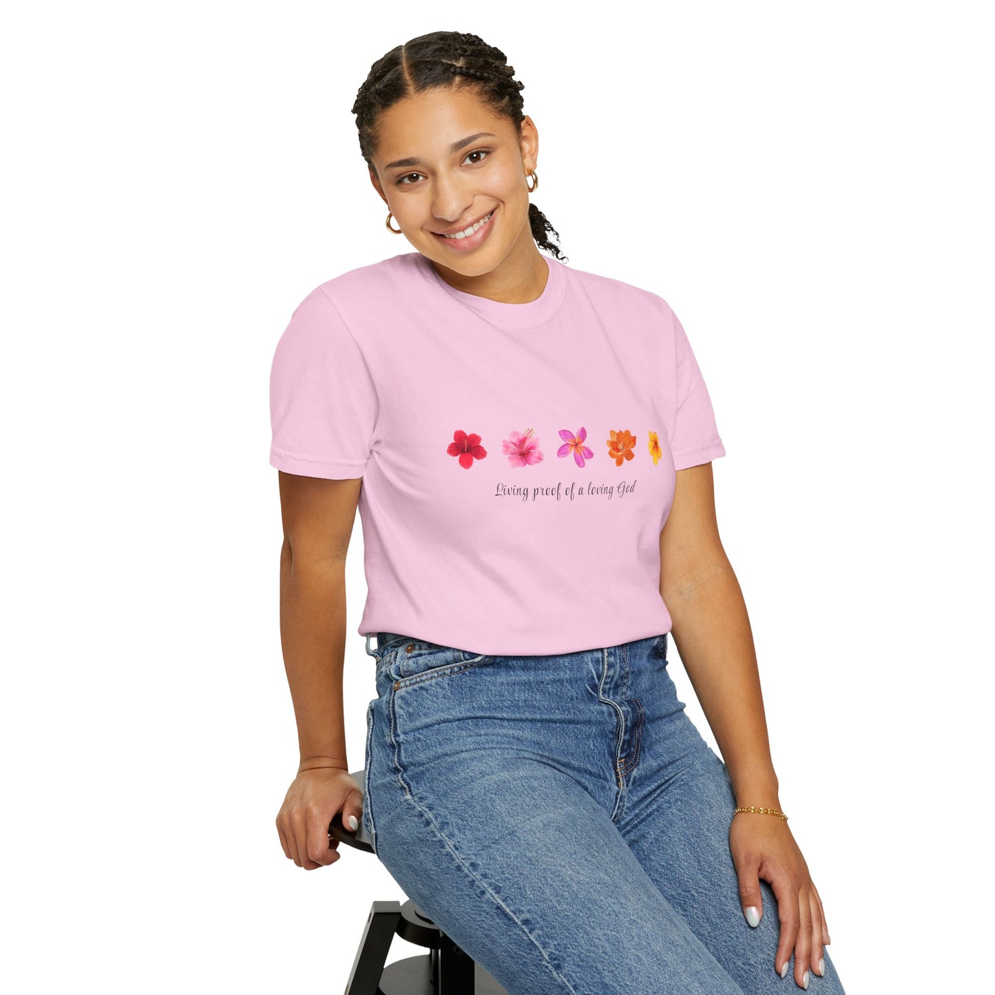 "Living Proof of a Loving God" Stylish Flower Graphic Tee l Casual Wear, Perfect for Summer