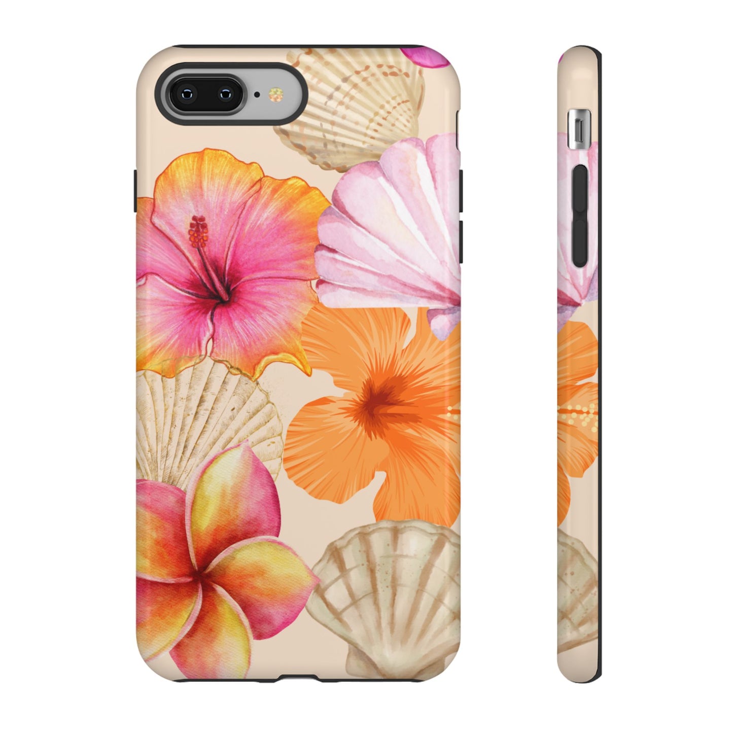 IPHONE Tropical Floral and Seashell Tough Phone Case l Vibrant Summer Accessory, Durable Tough Case for All Occasions