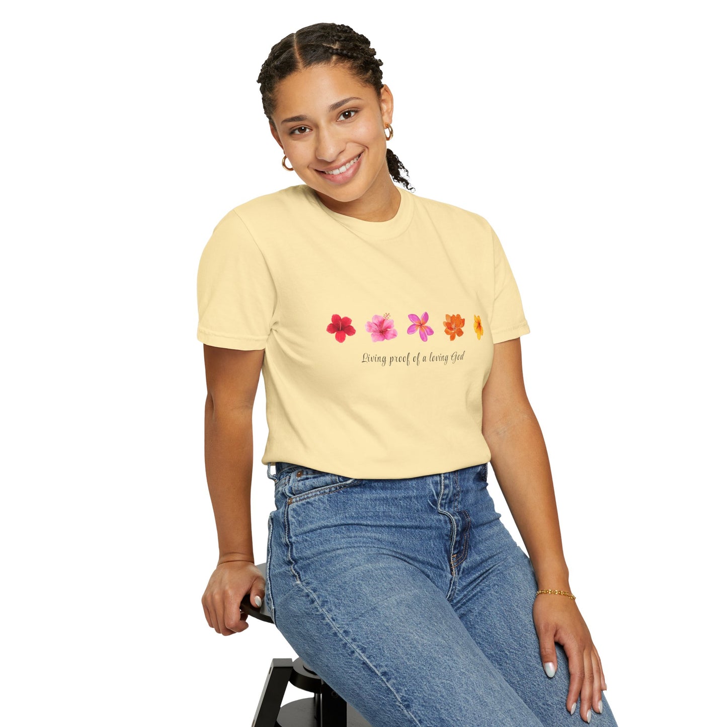 "Living Proof of a Loving God" Stylish Flower Graphic Tee l Casual Wear, Perfect for Summer
