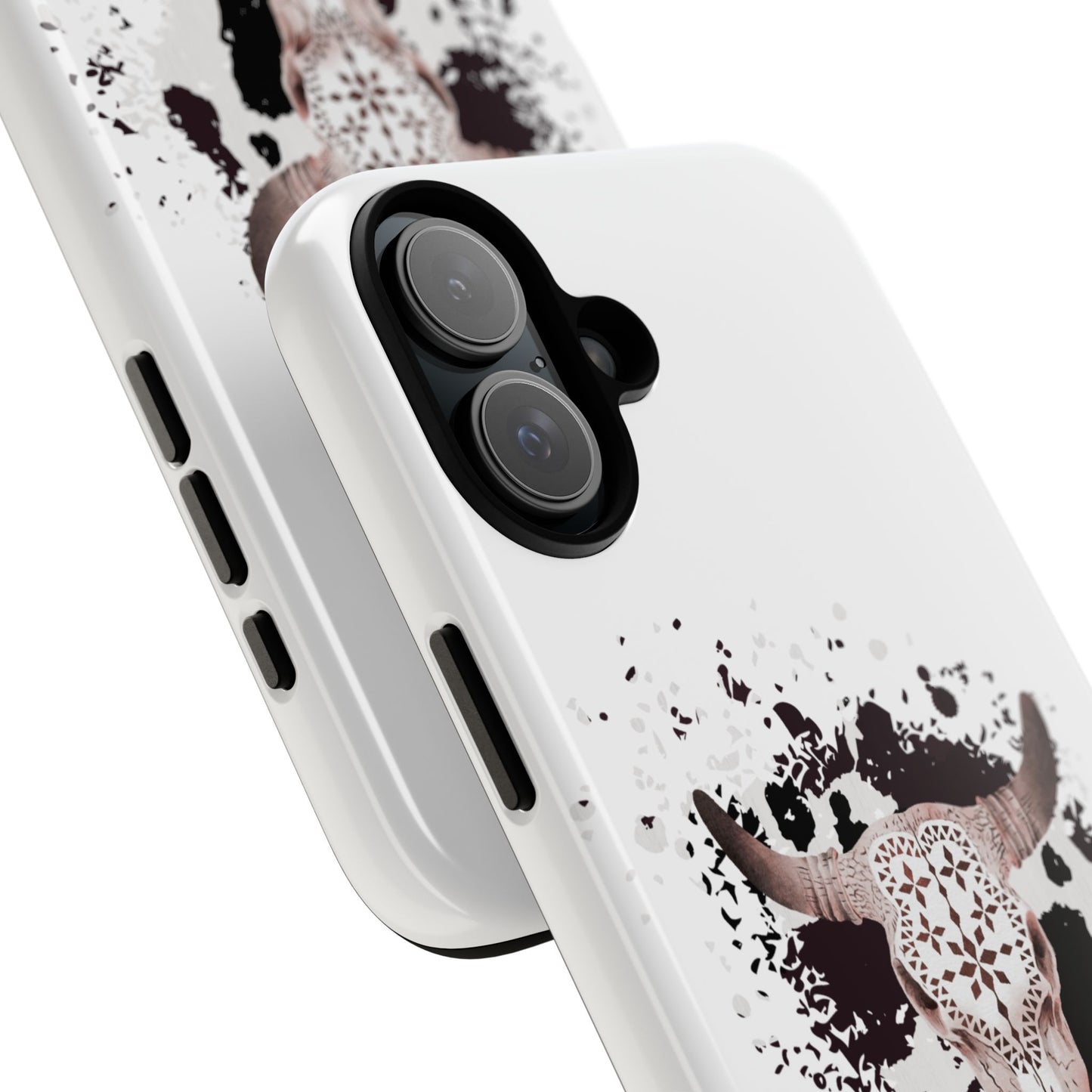 iPHONE Bull Skull with Cow Print Tough Phone Case l Gift for Him, Western Style