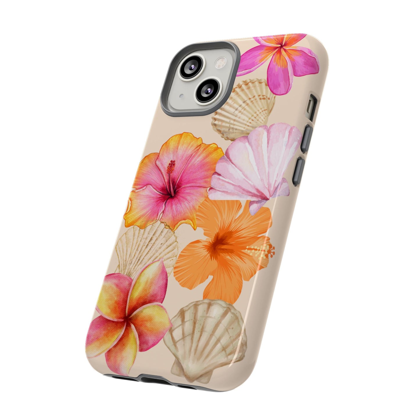 IPHONE Tropical Floral and Seashell Tough Phone Case l Vibrant Summer Accessory, Durable Tough Case for All Occasions