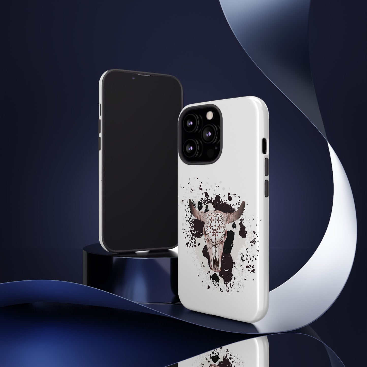 iPHONE Bull Skull with Cow Print Tough Phone Case l Gift for Him, Western Style