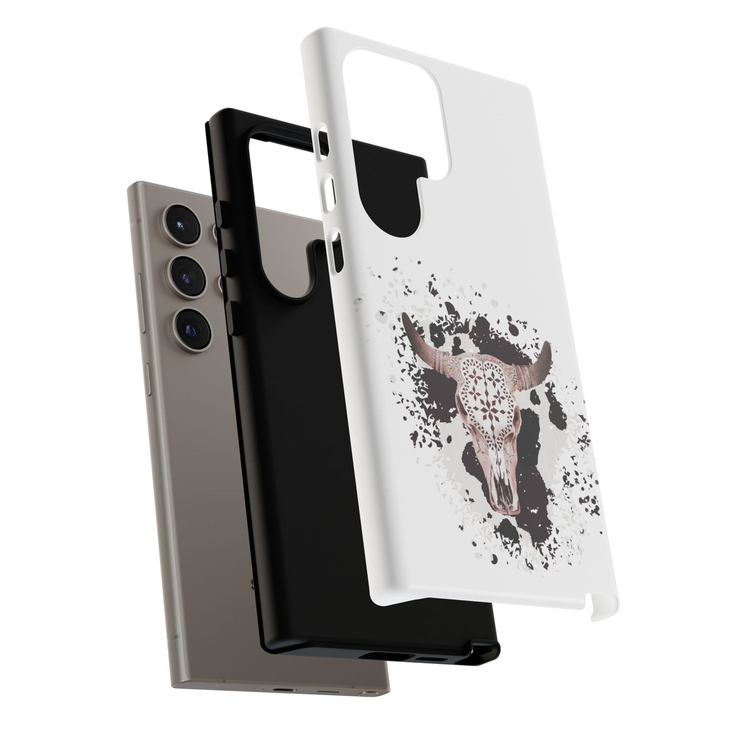 SAMSUNG Bull Skull with Cow Print Tough Phone Case l Gift for Him, Western Style