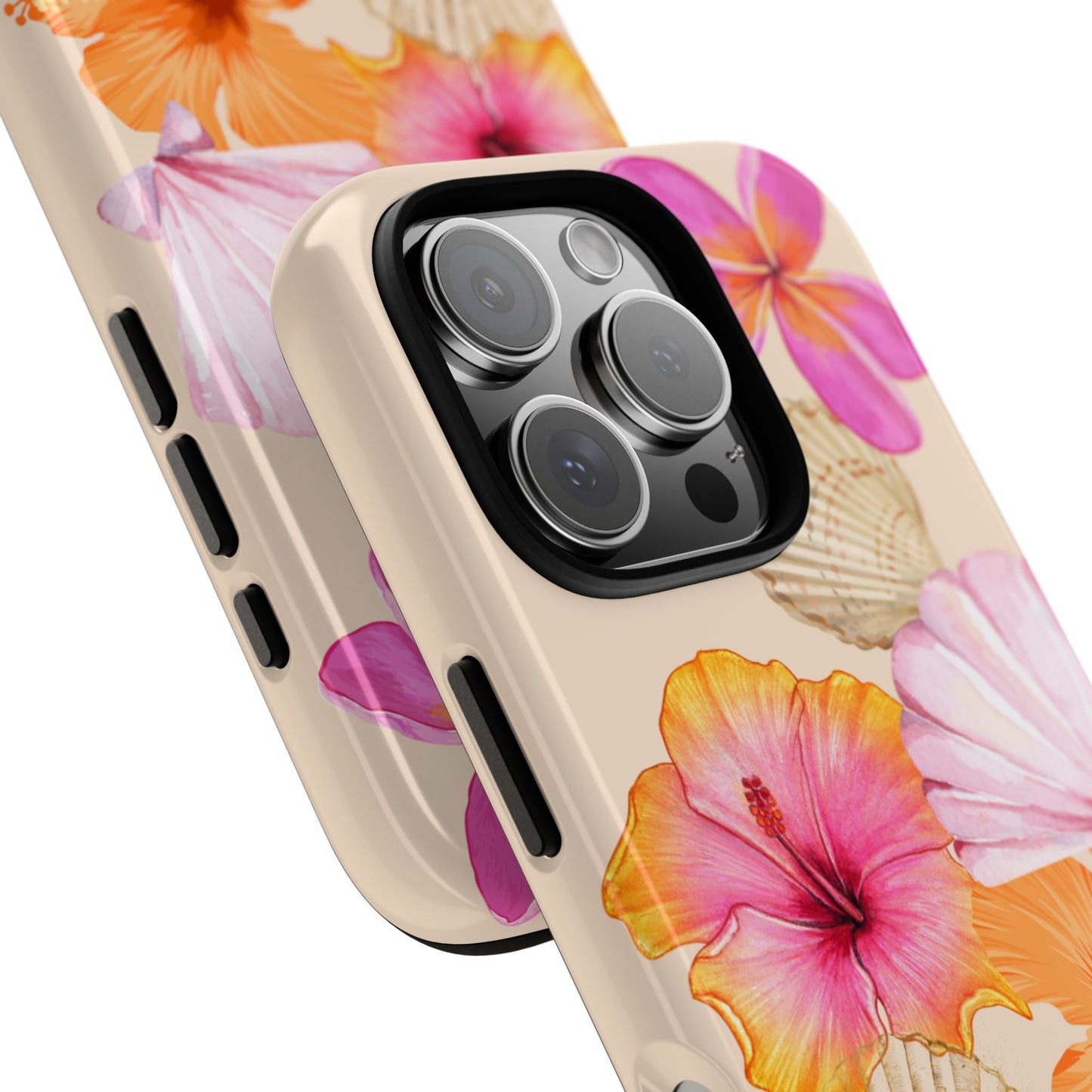 IPHONE Tropical Floral and Seashell Tough Phone Case l Vibrant Summer Accessory, Durable Tough Case for All Occasions