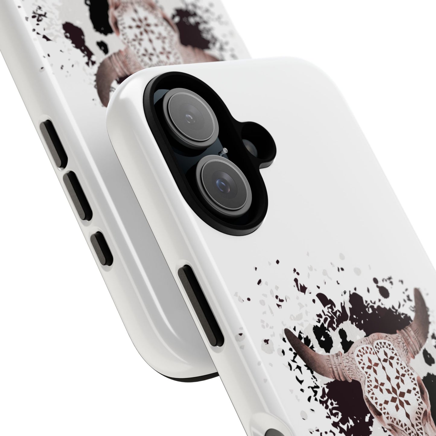 iPHONE Bull Skull with Cow Print Tough Phone Case l Gift for Him, Western Style