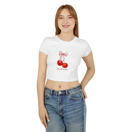 Cute Cherry Graphic Women's Baby Tee - "I'm Just a Girl"