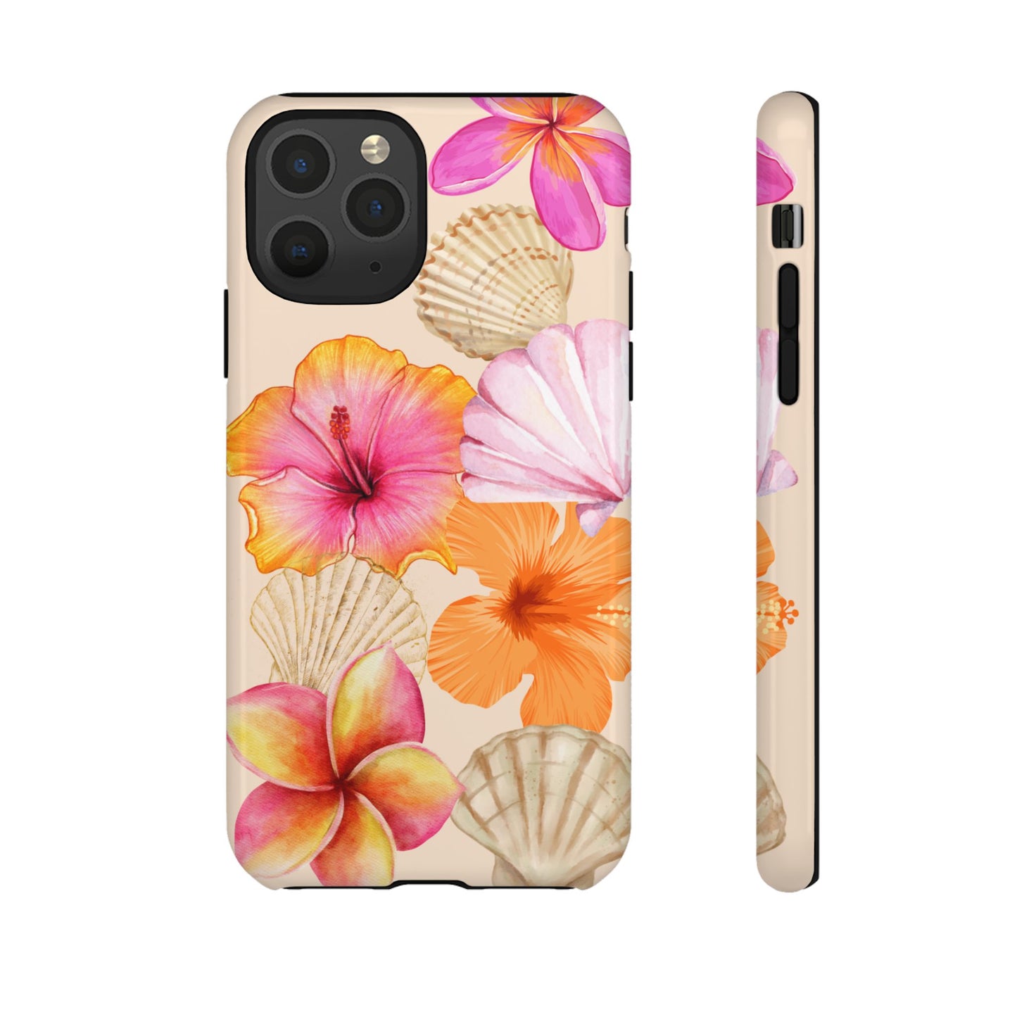 IPHONE Tropical Floral and Seashell Tough Phone Case l Vibrant Summer Accessory, Durable Tough Case for All Occasions