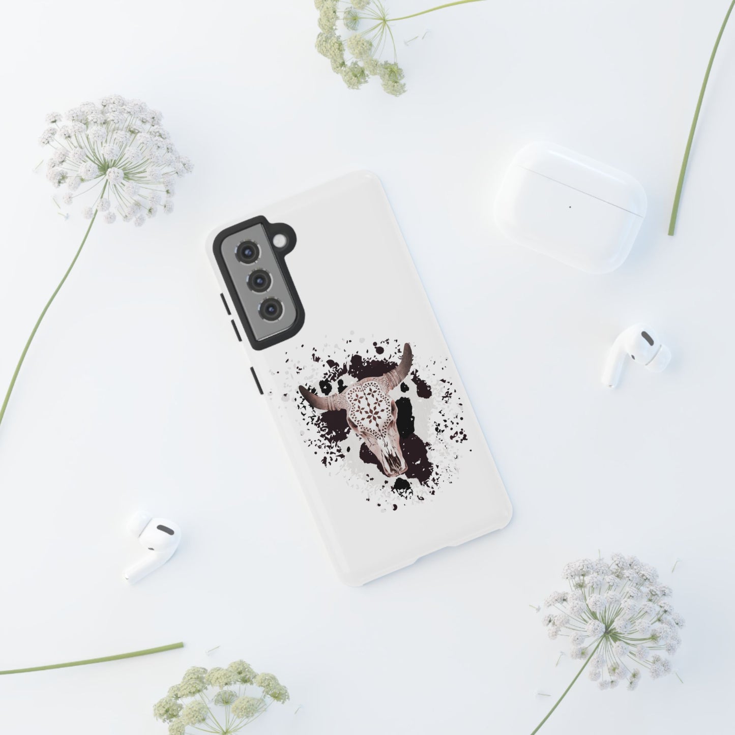 SAMSUNG Bull Skull with Cow Print Tough Phone Case l Gift for Him, Western Style