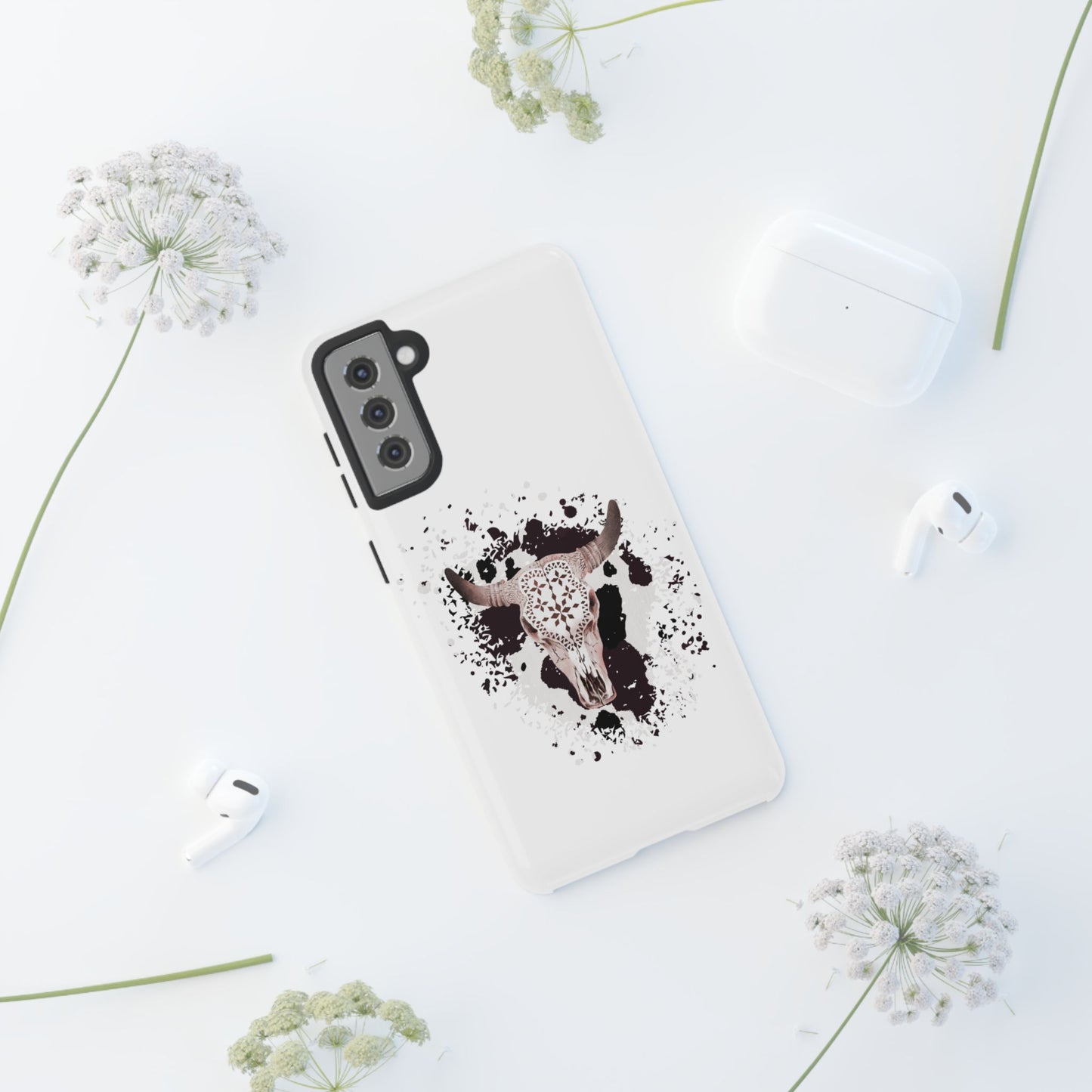 SAMSUNG Bull Skull with Cow Print Tough Phone Case l Gift for Him, Western Style