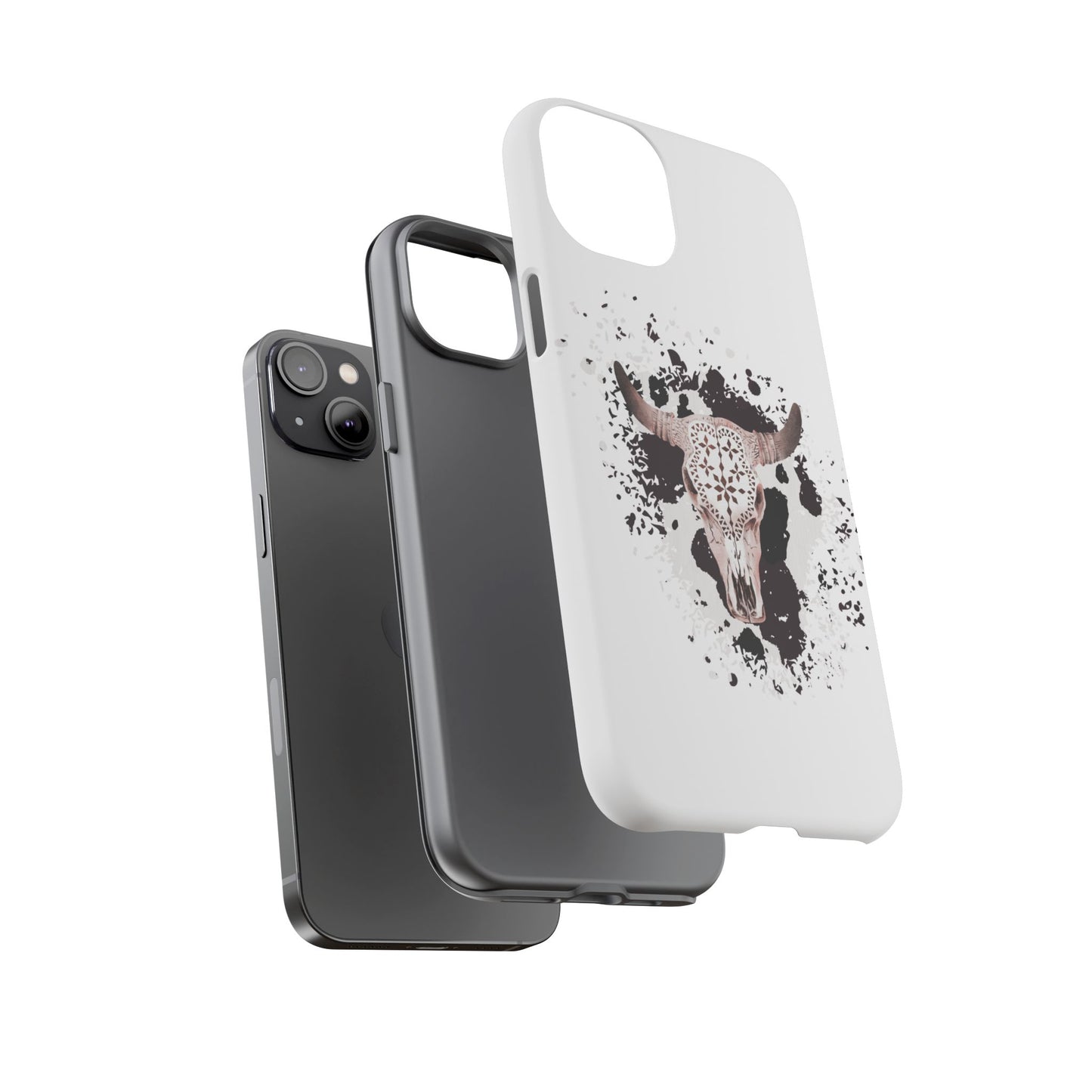 iPHONE Bull Skull with Cow Print Tough Phone Case l Gift for Him, Western Style