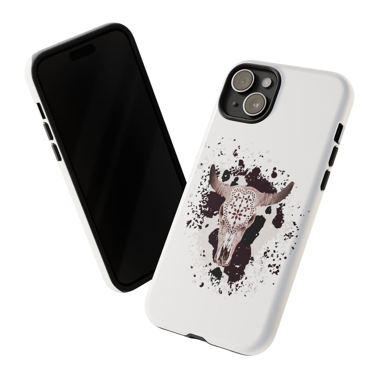 iPHONE Bull Skull with Cow Print Tough Phone Case l Gift for Him, Western Style