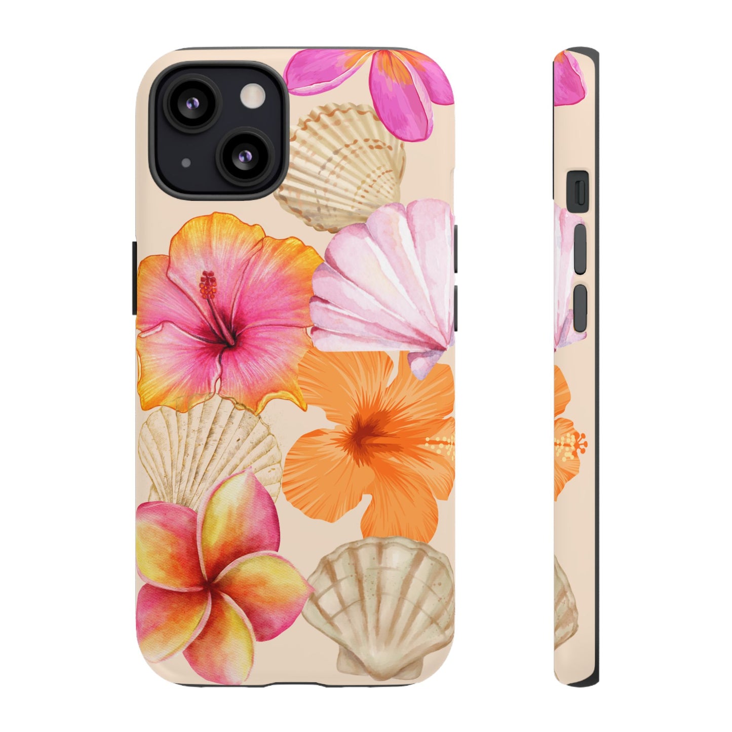 IPHONE Tropical Floral and Seashell Tough Phone Case l Vibrant Summer Accessory, Durable Tough Case for All Occasions
