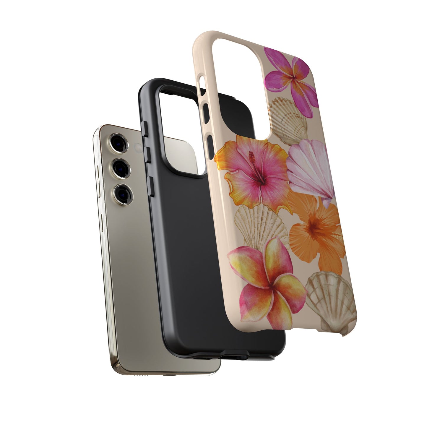 SAMSUNG Tropical Floral and Seashell Tough Phone Case l Vibrant Summer Accessory, Durable Tough Case for All Occasions