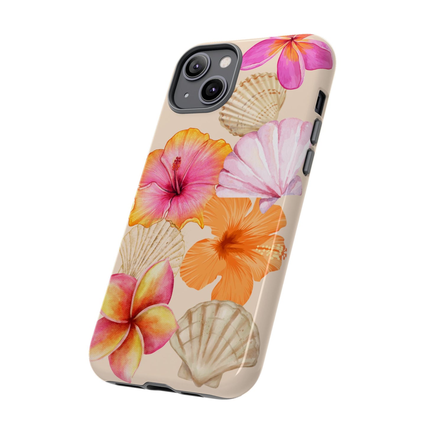 IPHONE Tropical Floral and Seashell Tough Phone Case l Vibrant Summer Accessory, Durable Tough Case for All Occasions