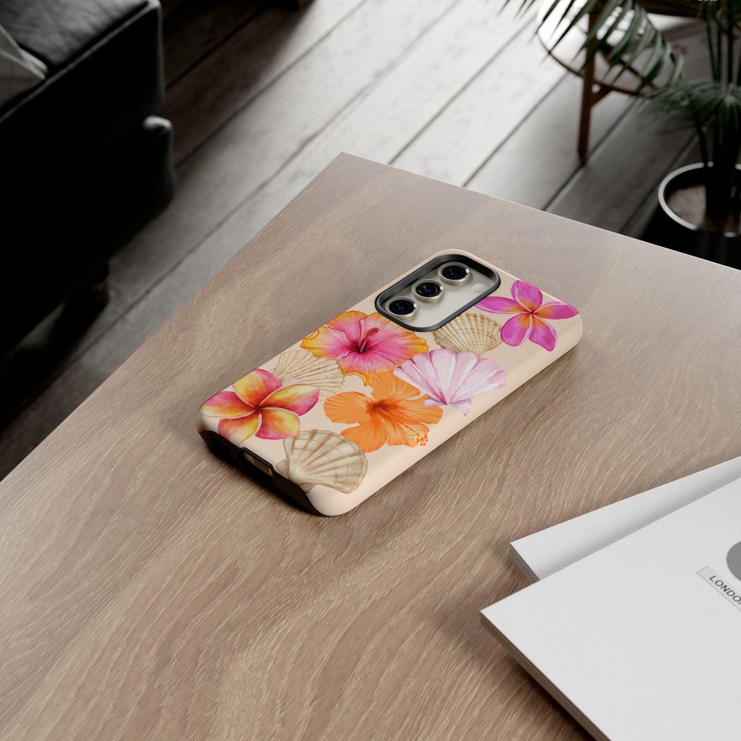 SAMSUNG Tropical Floral and Seashell Tough Phone Case l Vibrant Summer Accessory, Durable Tough Case for All Occasions