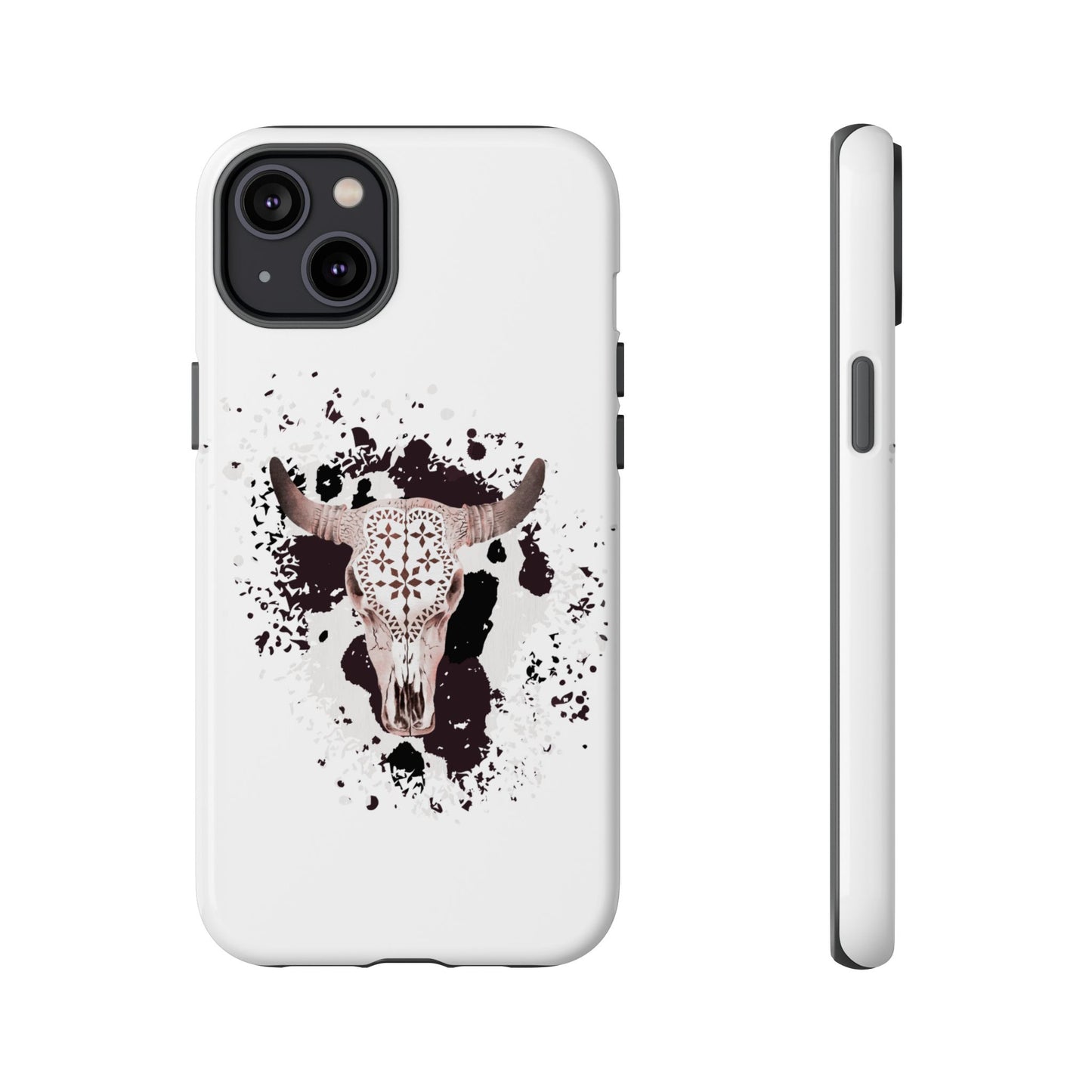 iPHONE Bull Skull with Cow Print Tough Phone Case l Gift for Him, Western Style
