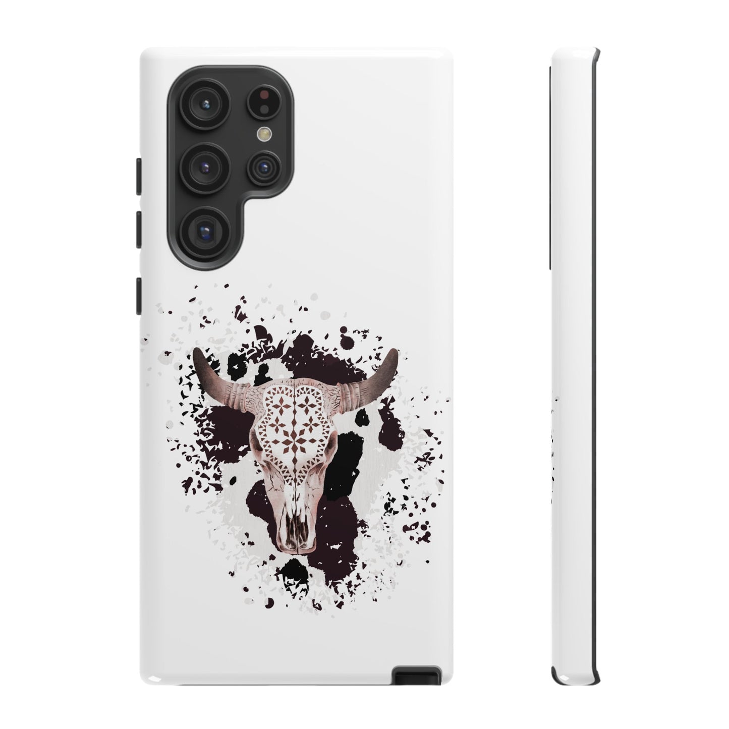 SAMSUNG Bull Skull with Cow Print Tough Phone Case l Gift for Him, Western Style