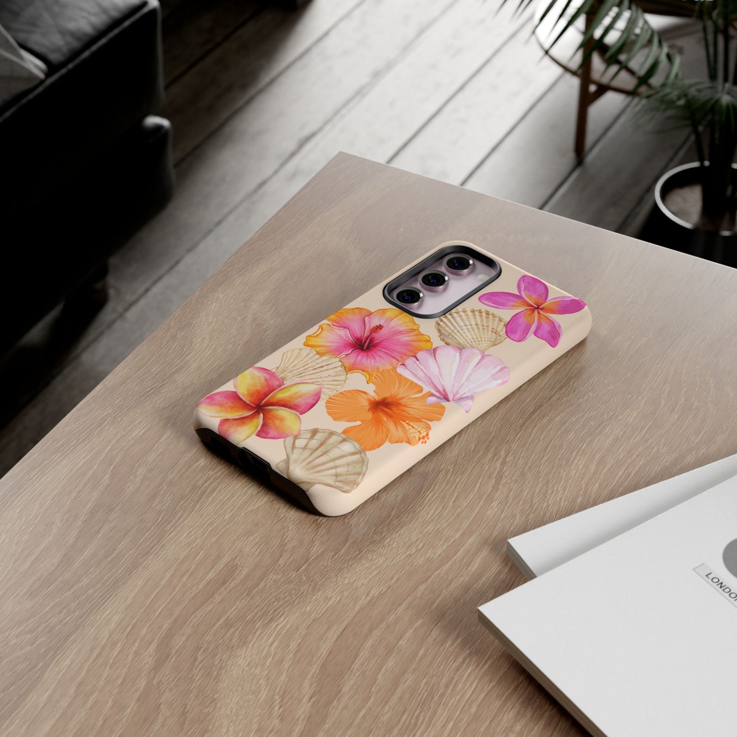 SAMSUNG Tropical Floral and Seashell Tough Phone Case l Vibrant Summer Accessory, Durable Tough Case for All Occasions