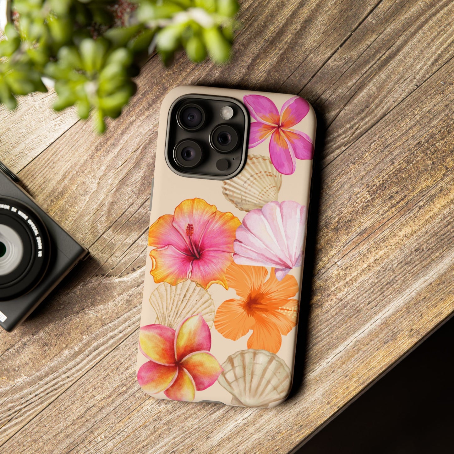 IPHONE Tropical Floral and Seashell Tough Phone Case l Vibrant Summer Accessory, Durable Tough Case for All Occasions