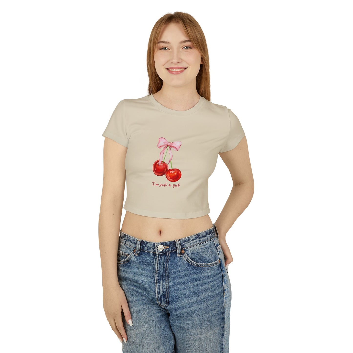 Cute Cherry Graphic Women's Baby Tee - "I'm Just a Girl"