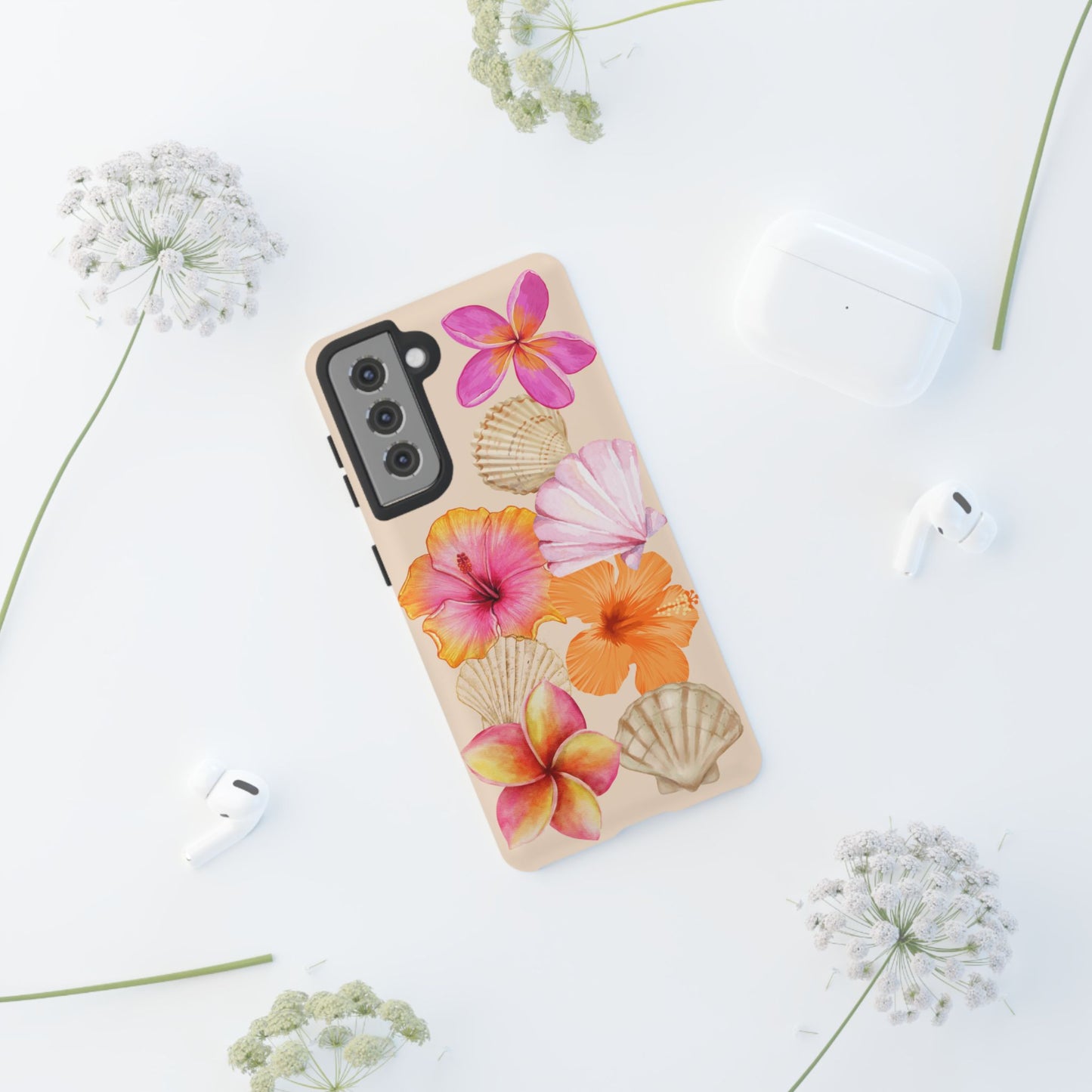 SAMSUNG Tropical Floral and Seashell Tough Phone Case l Vibrant Summer Accessory, Durable Tough Case for All Occasions