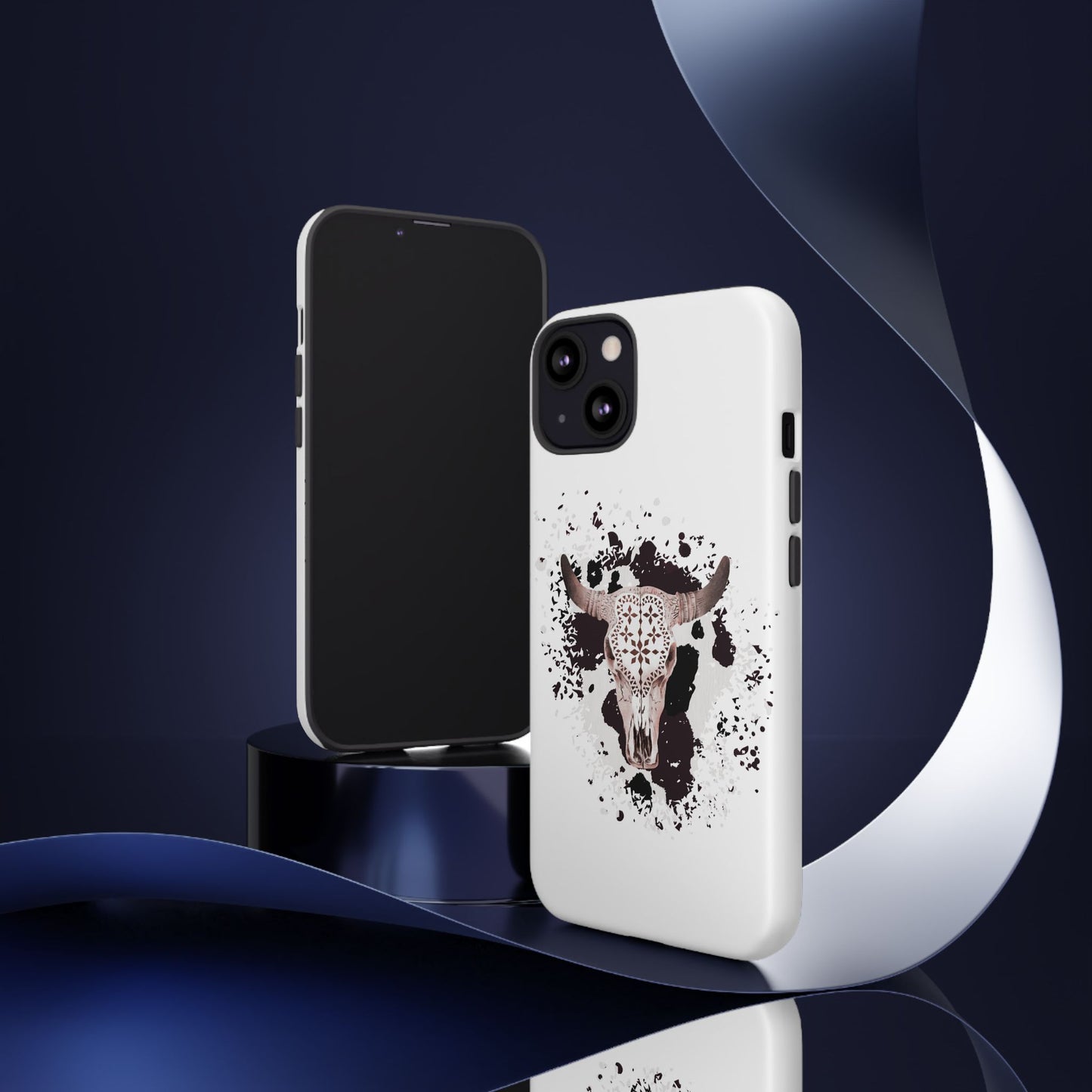 iPHONE Bull Skull with Cow Print Tough Phone Case l Gift for Him, Western Style