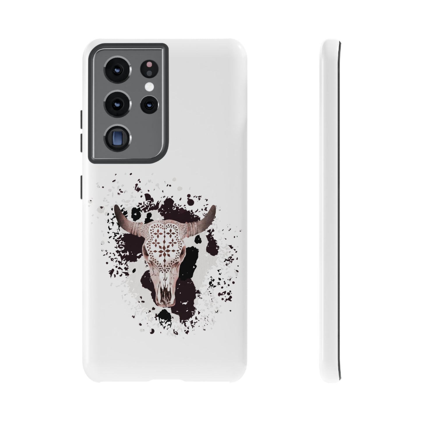 SAMSUNG Bull Skull with Cow Print Tough Phone Case l Gift for Him, Western Style