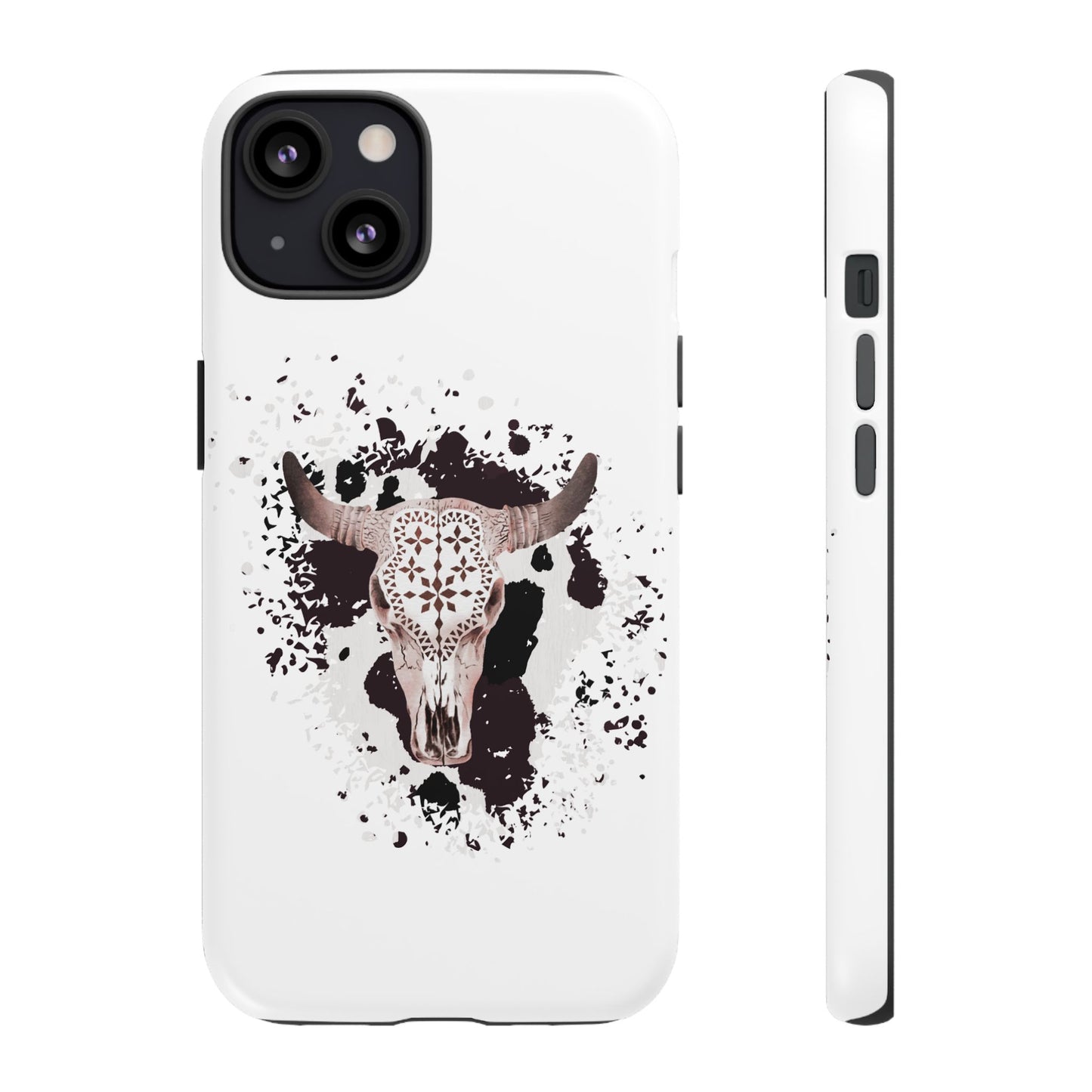 iPHONE Bull Skull with Cow Print Tough Phone Case l Gift for Him, Western Style