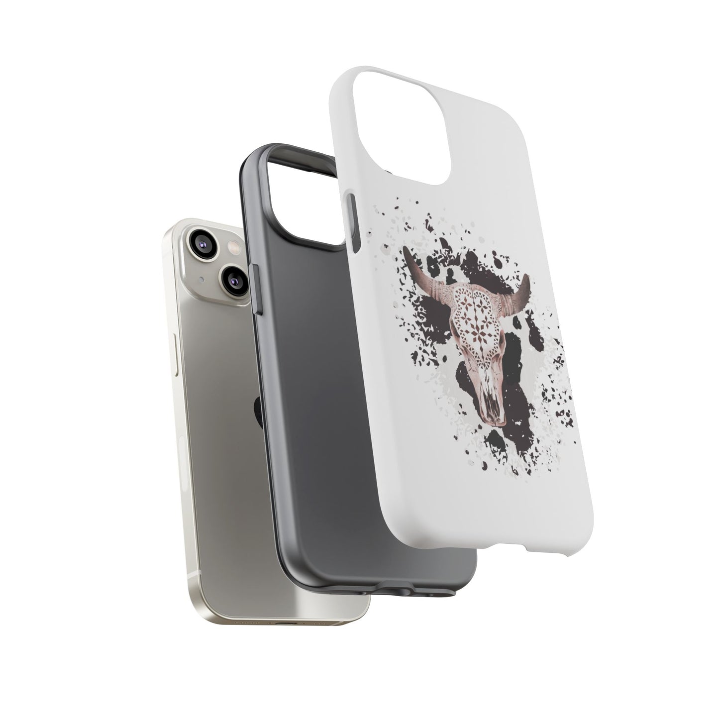 iPHONE Bull Skull with Cow Print Tough Phone Case l Gift for Him, Western Style