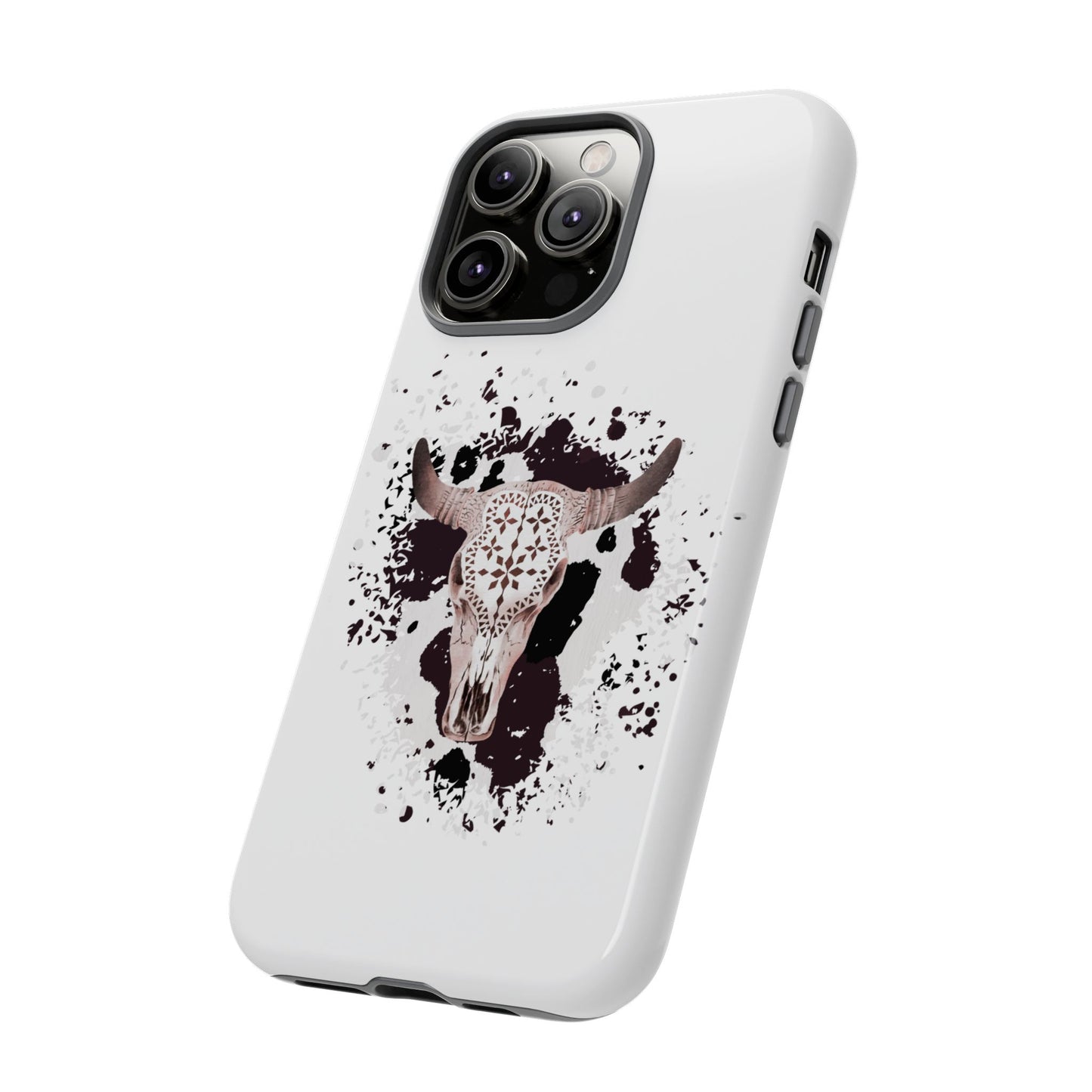 iPHONE Bull Skull with Cow Print Tough Phone Case l Gift for Him, Western Style
