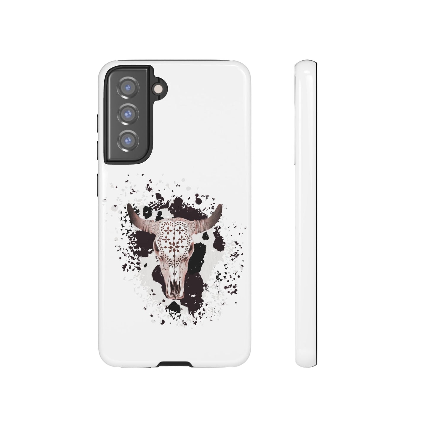 SAMSUNG Bull Skull with Cow Print Tough Phone Case l Gift for Him, Western Style