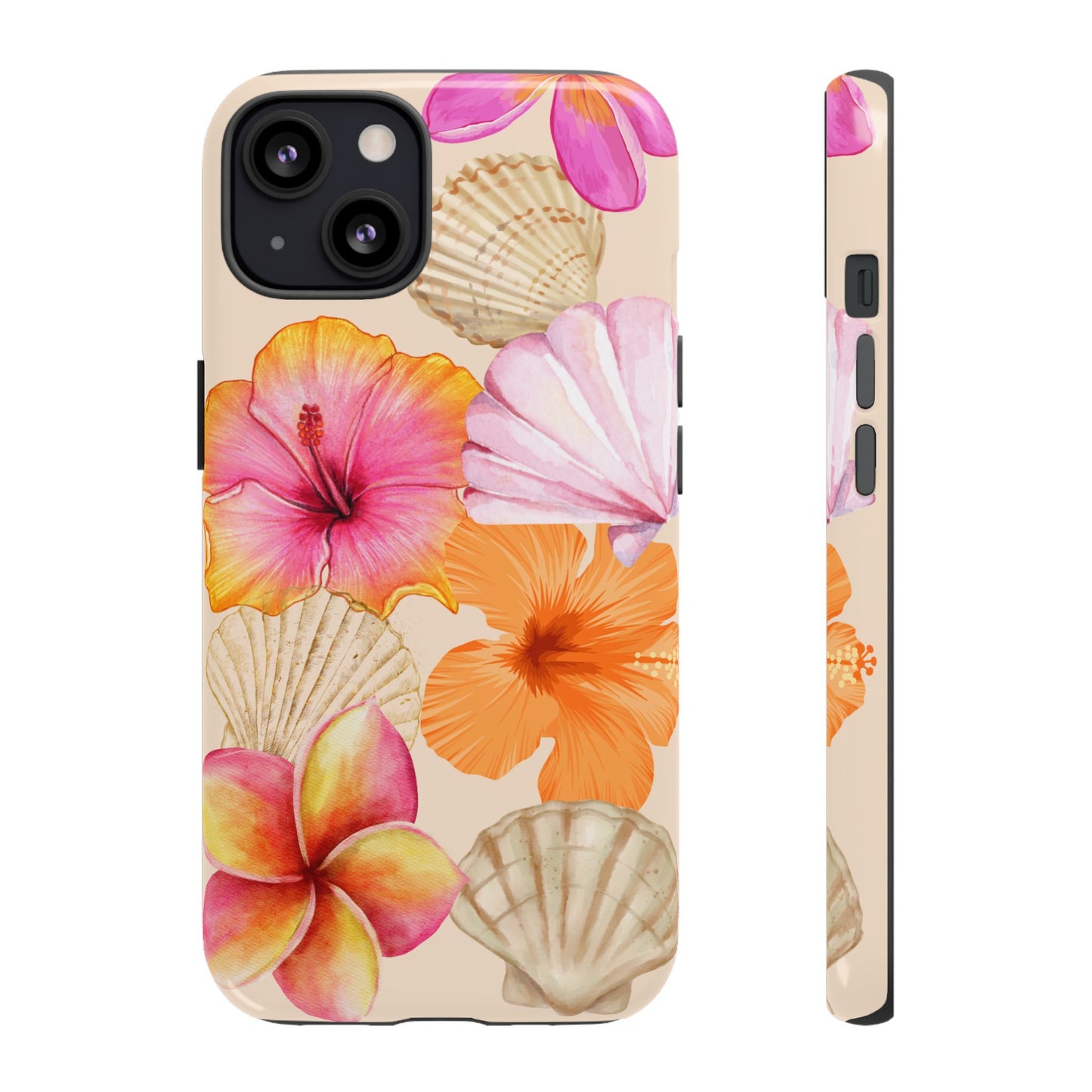 IPHONE Tropical Floral and Seashell Tough Phone Case l Vibrant Summer Accessory, Durable Tough Case for All Occasions