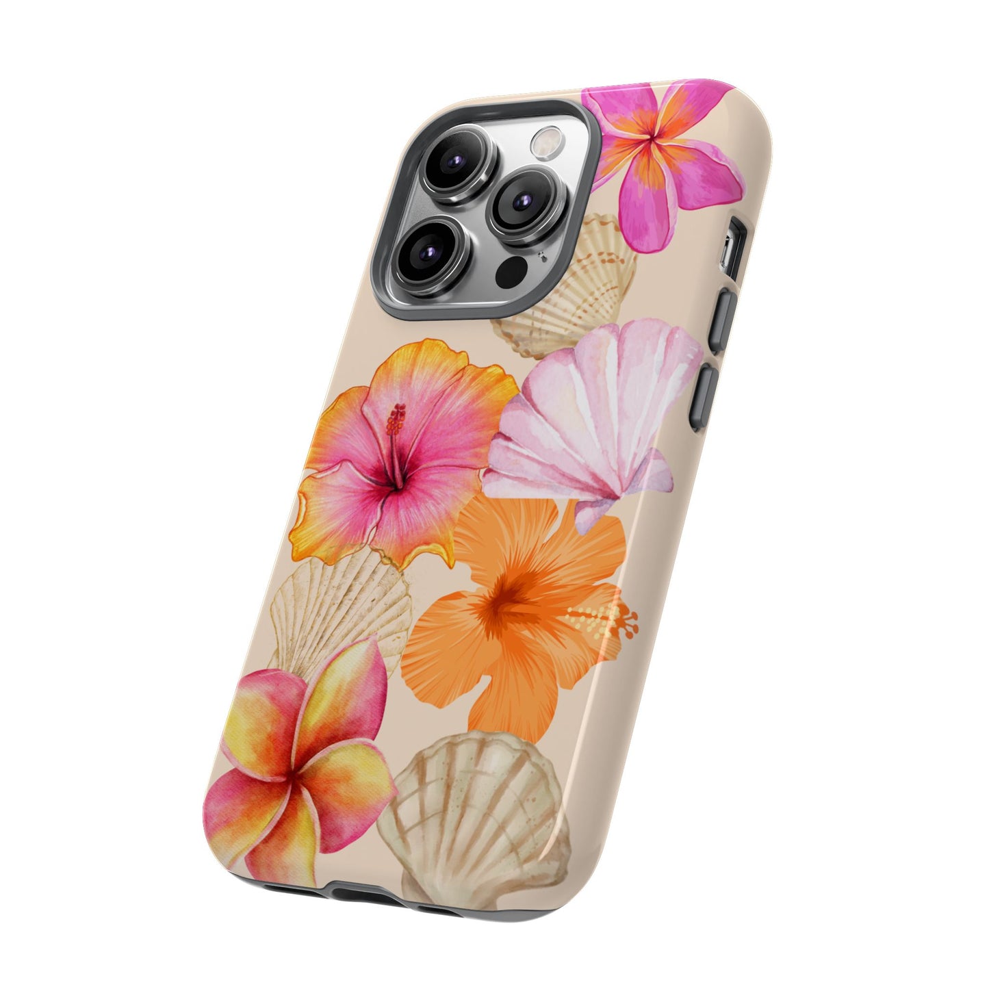 IPHONE Tropical Floral and Seashell Tough Phone Case l Vibrant Summer Accessory, Durable Tough Case for All Occasions