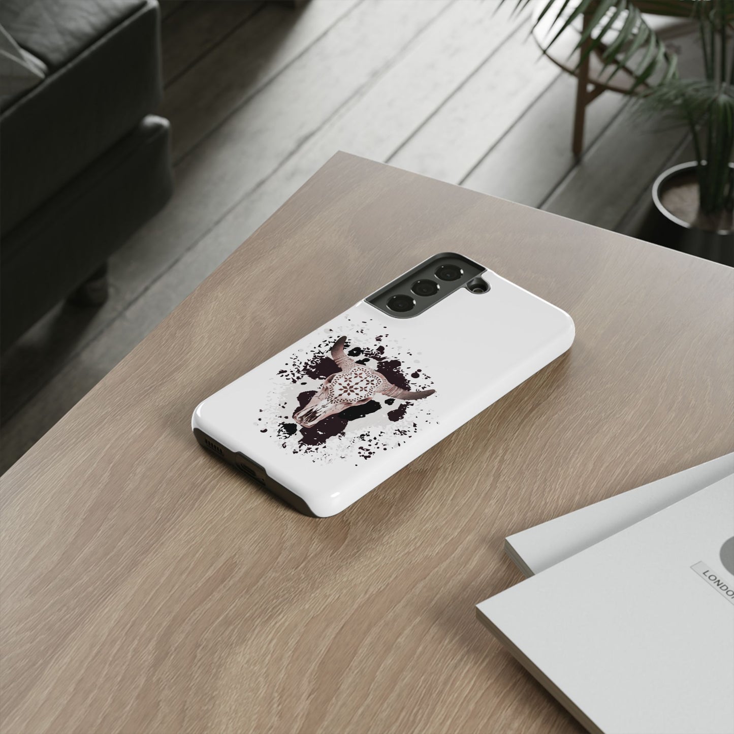 SAMSUNG Bull Skull with Cow Print Tough Phone Case l Gift for Him, Western Style